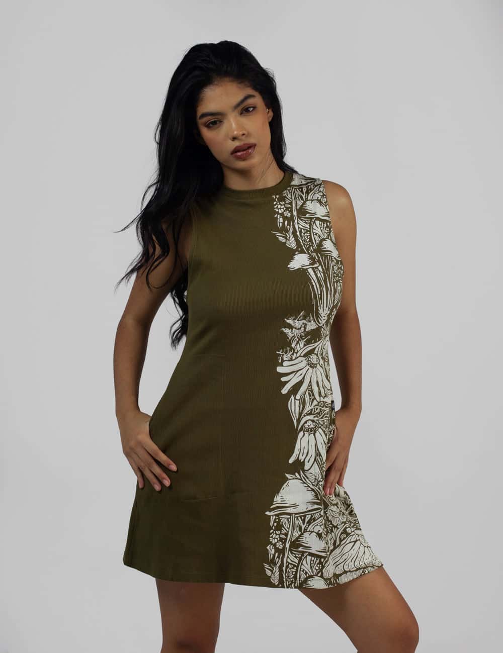 Vestido Corto cuello Alto Bioma verde militar Mujer