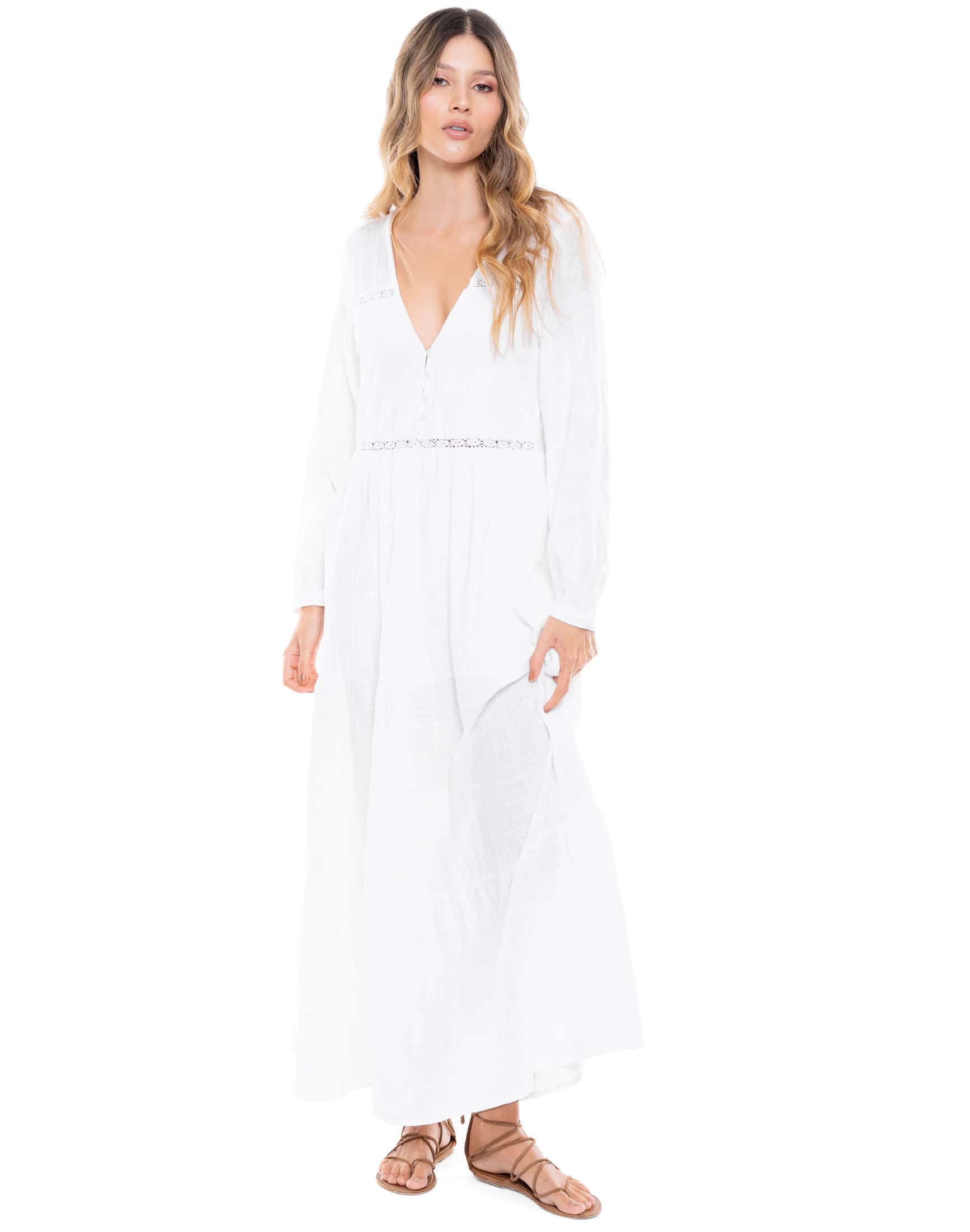 Maxi Vestido Manga Larga Con Bolillo