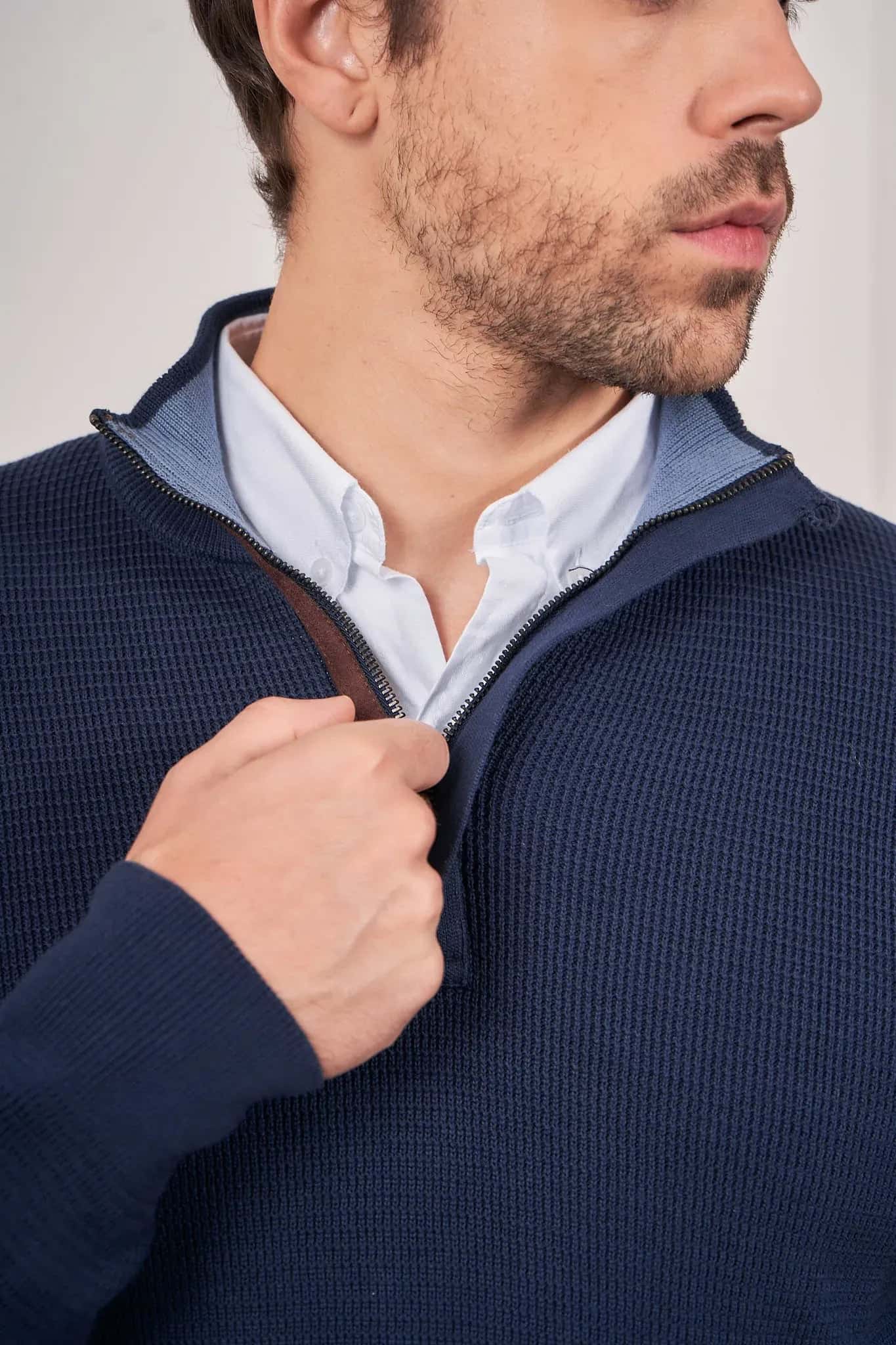 Suéter Halfzip Textured Hombre Azul Oscuro
