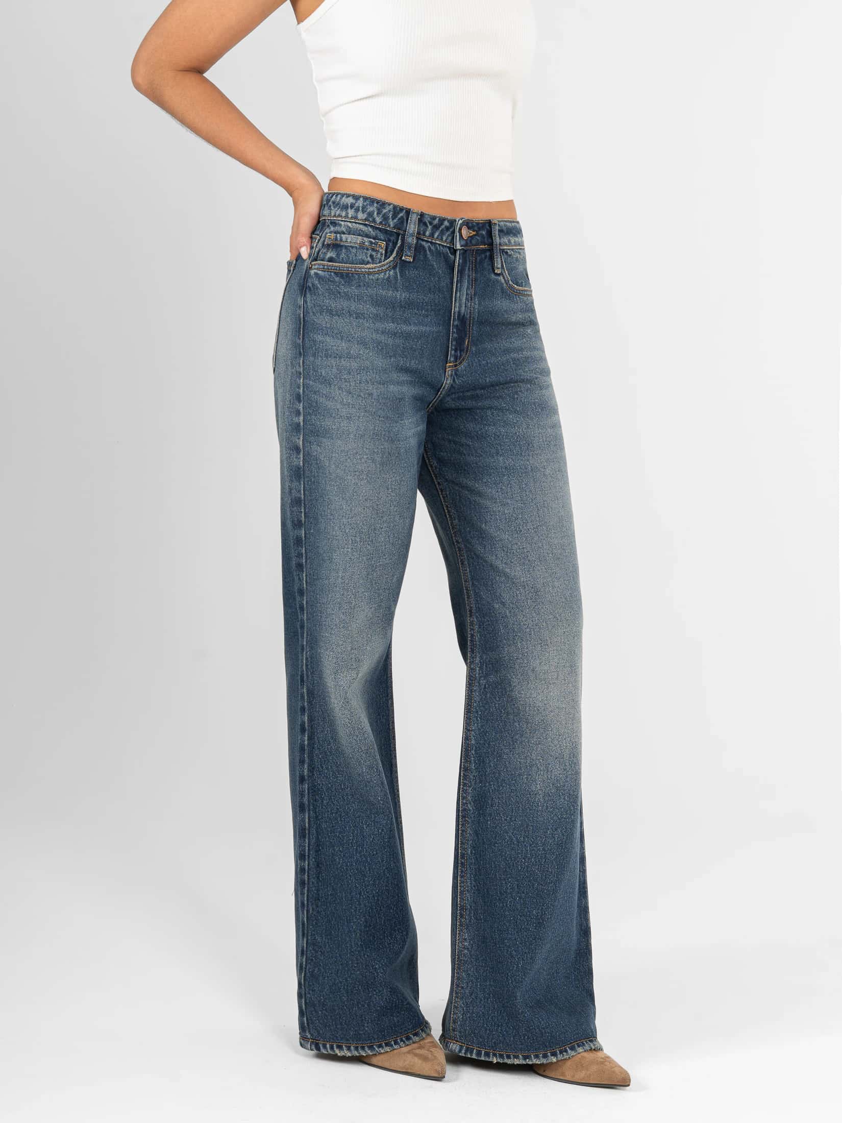 Ref: 066496 Jean mom flare, rígido, tiro alto, tono azul oscuro - miniatura 3