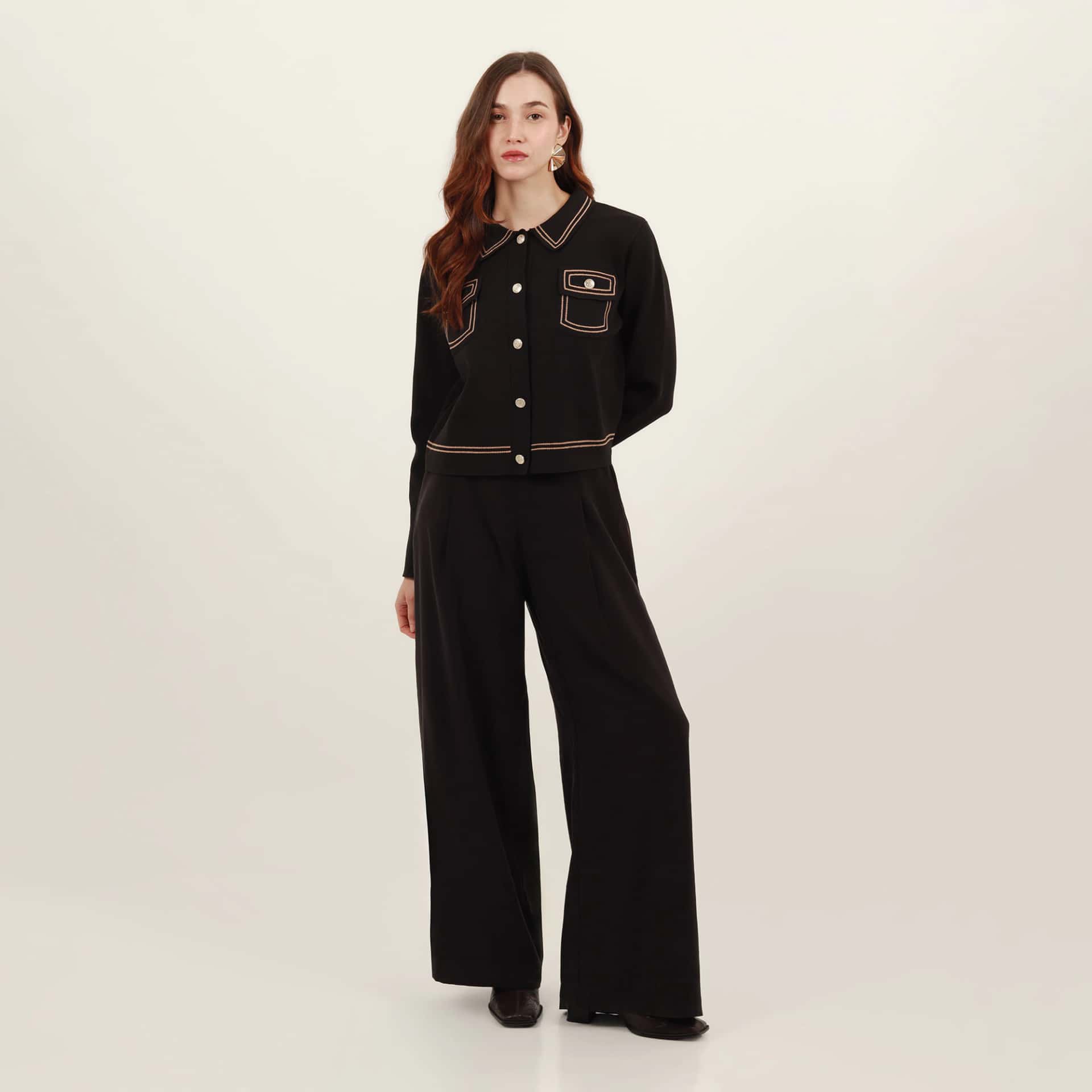 Chaqueta cardigan tejida cuello solapa manga larga