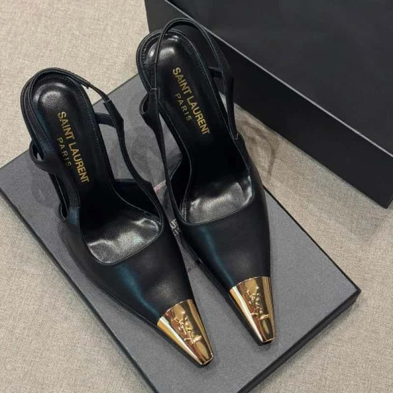 TACONES YSL NEGRO PUNTA DORADA - miniatura 1
