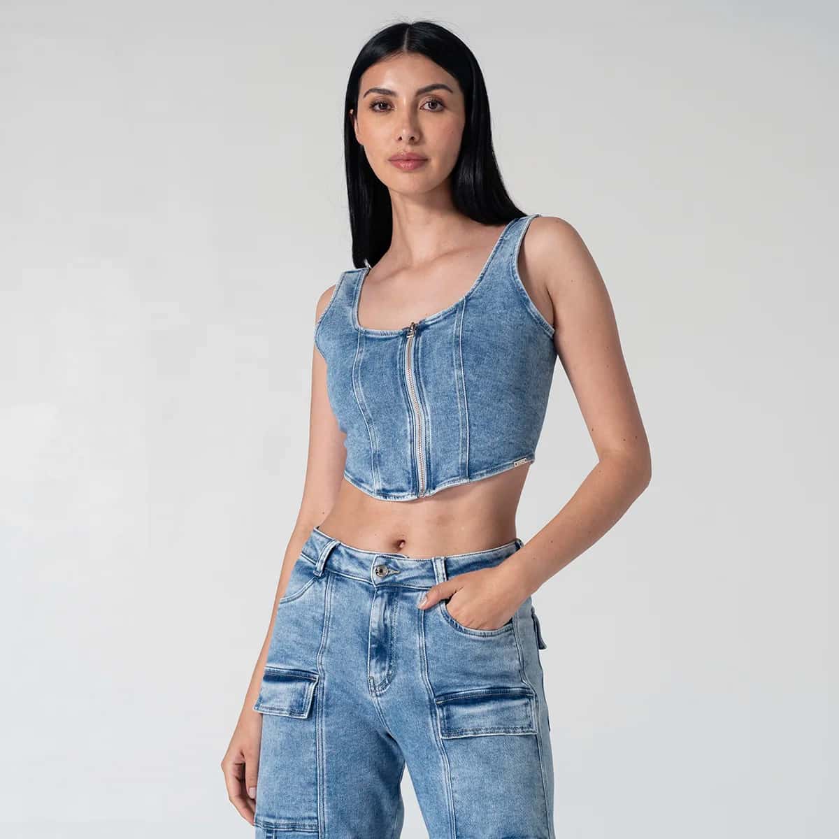 Crop Top Denim Slim Tribu