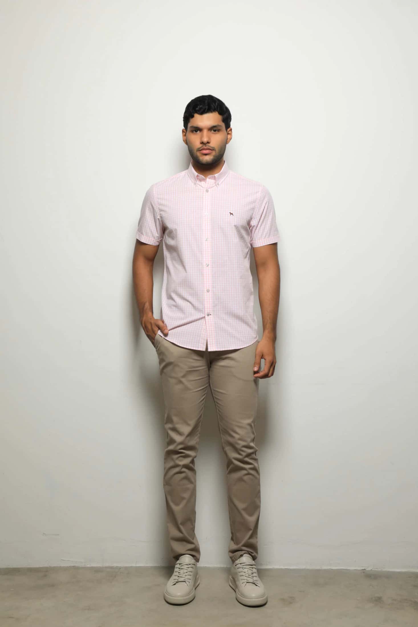 Camisa Manga Corta Cuadros Rosado