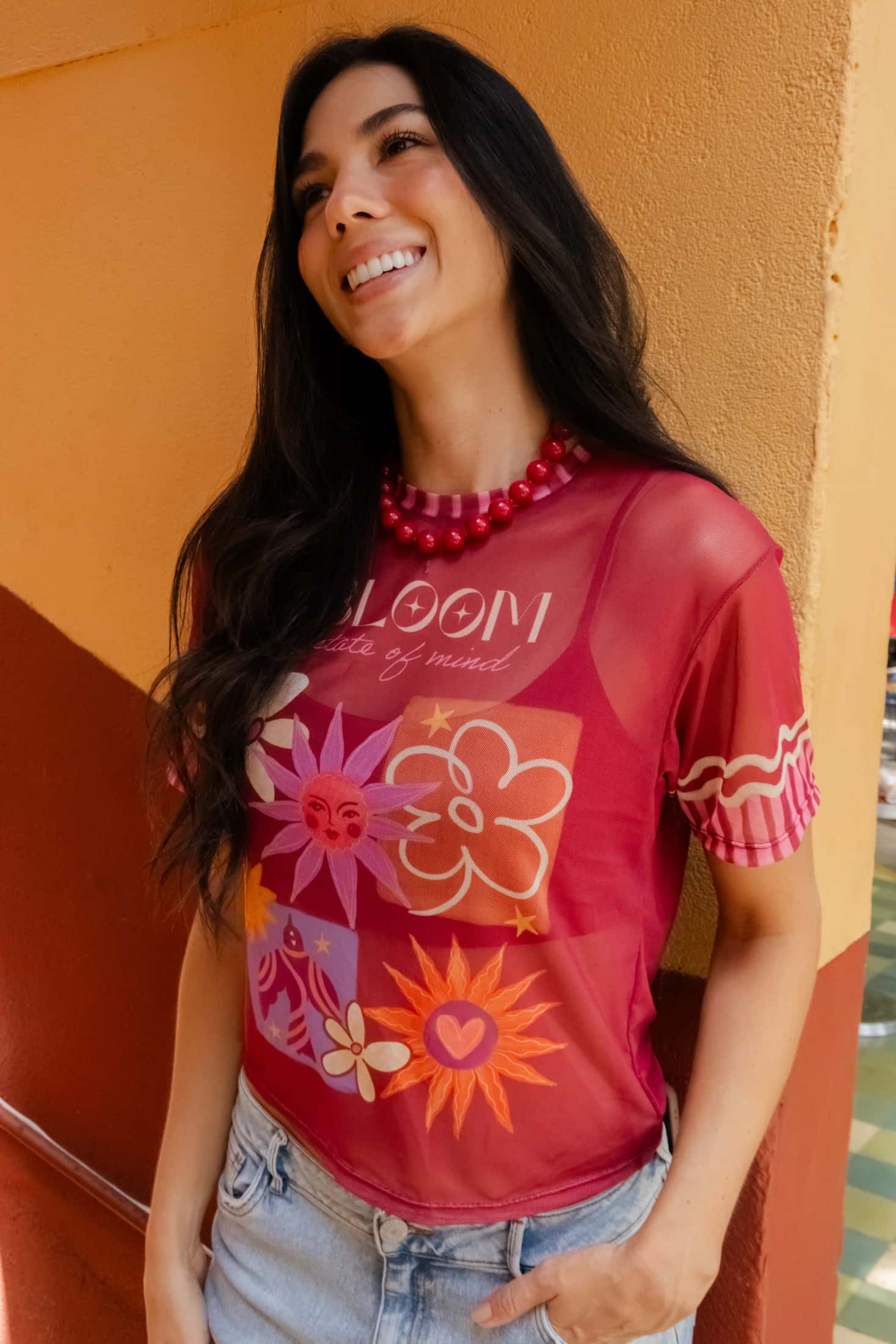 Bloom Mesh Shirt Vino Tinto