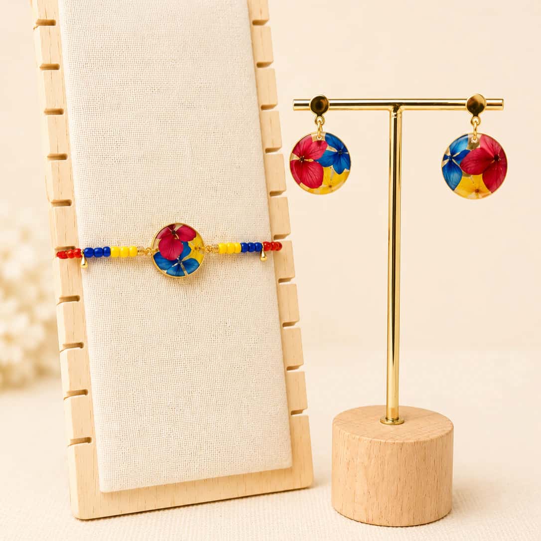 Set aretes + pulsera circular resina