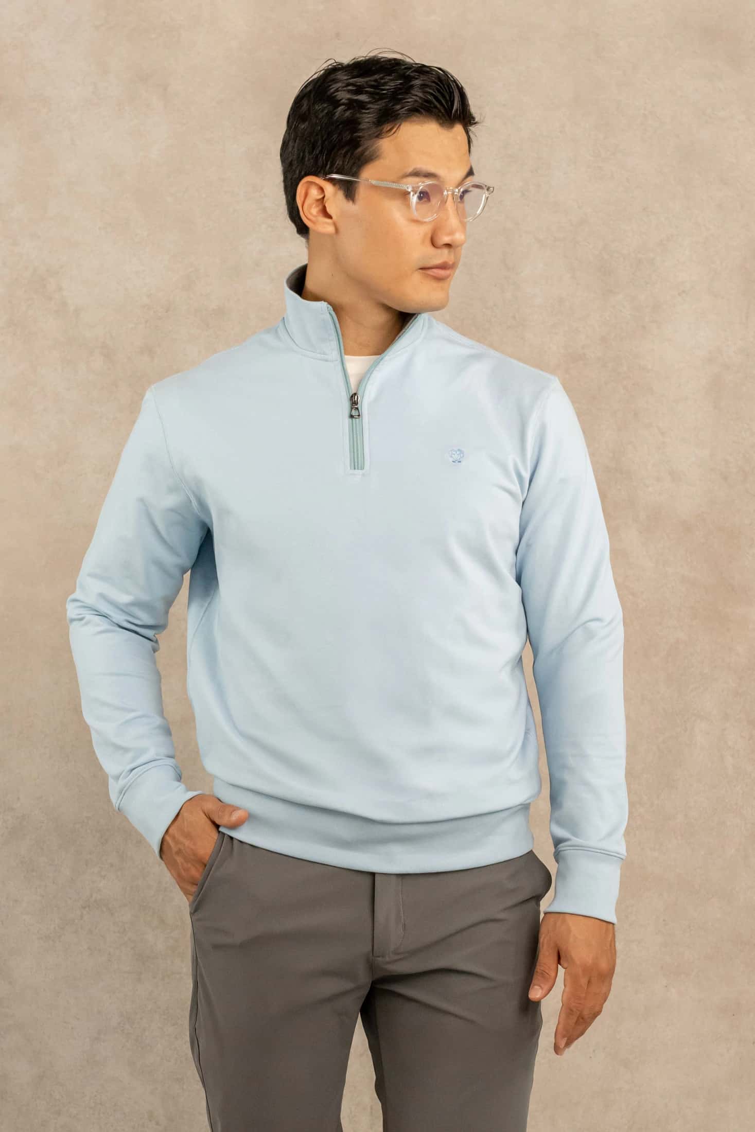 Halfzip Antimanchas Azul Celeste
