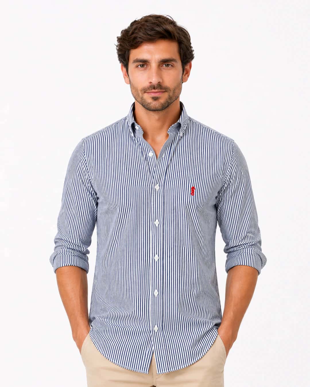 Camisa Manga Larga Rayas Azul Oscuro