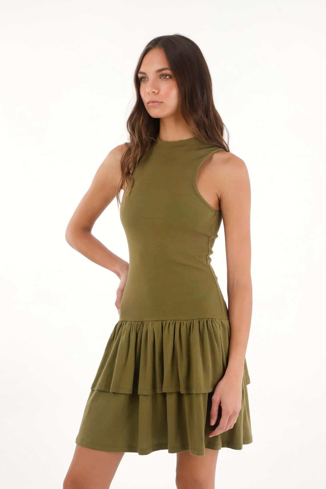 Vestido corto ajustado con boleros verde para mujer