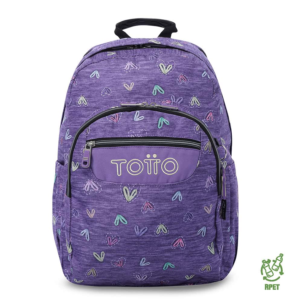 Morral Juvenil Porta PC 14" Acuarela Morado con Corazones
