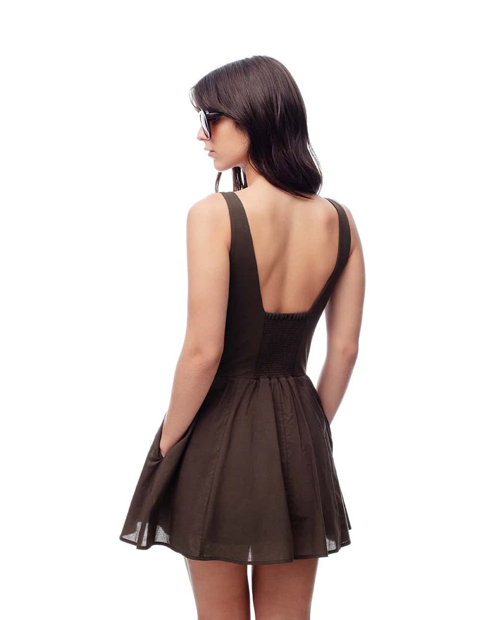 Vestido mini con falda en A chocolate mujer