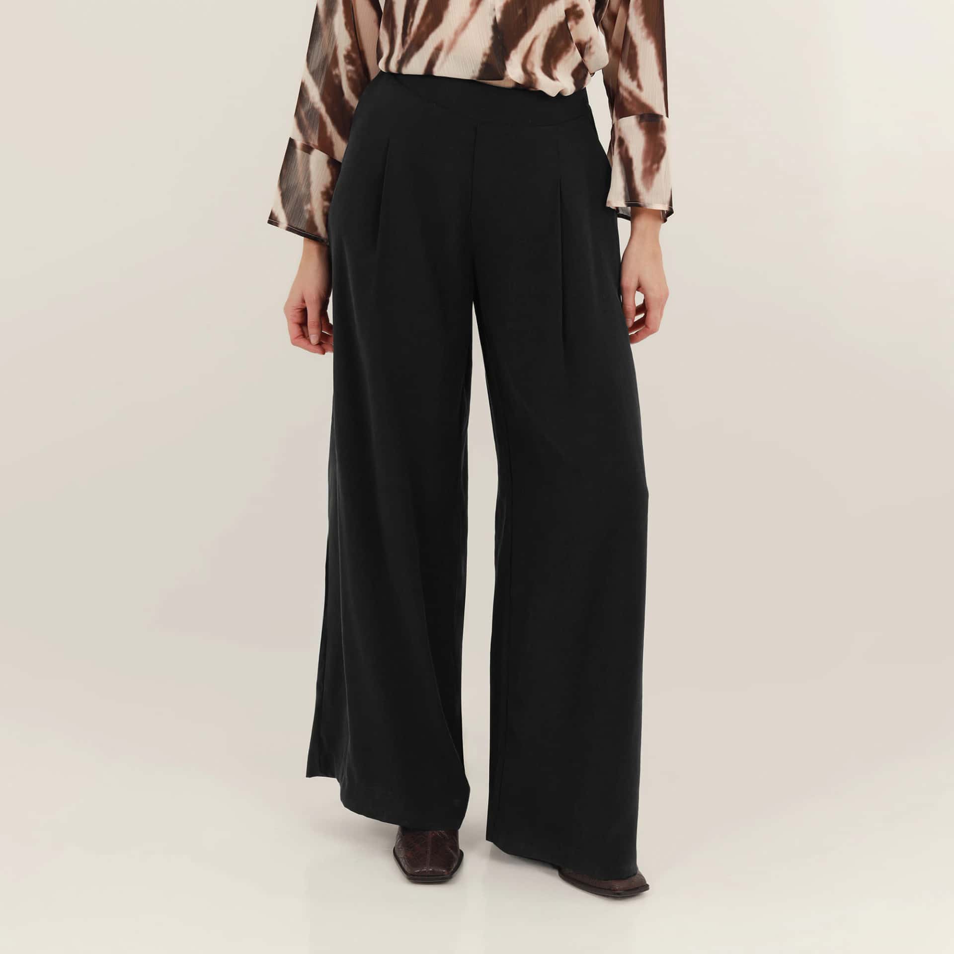 Pantalón palazzo con elástico y prenses - miniatura 4