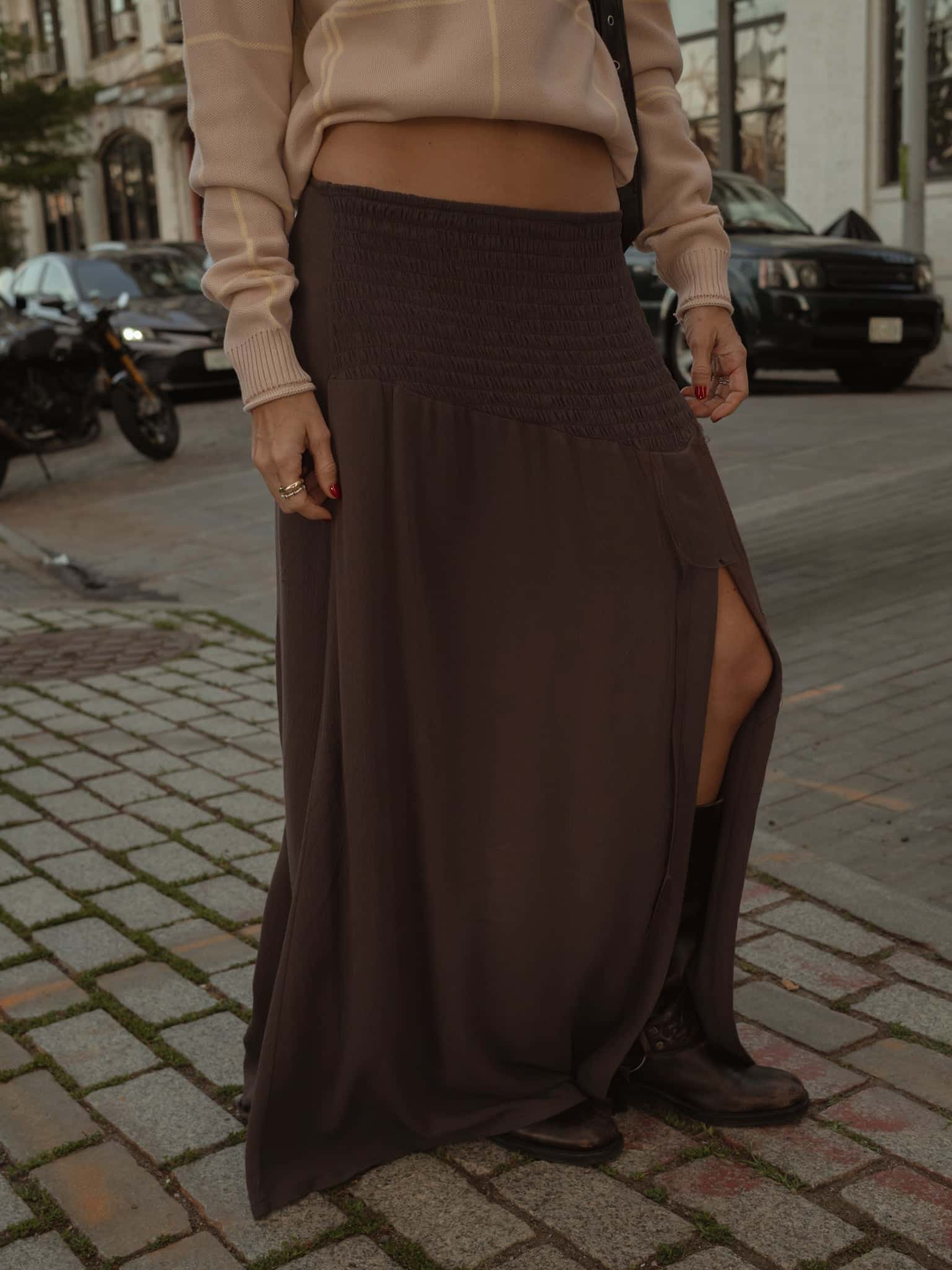 BOHO MAXI SKIRT - BROWN