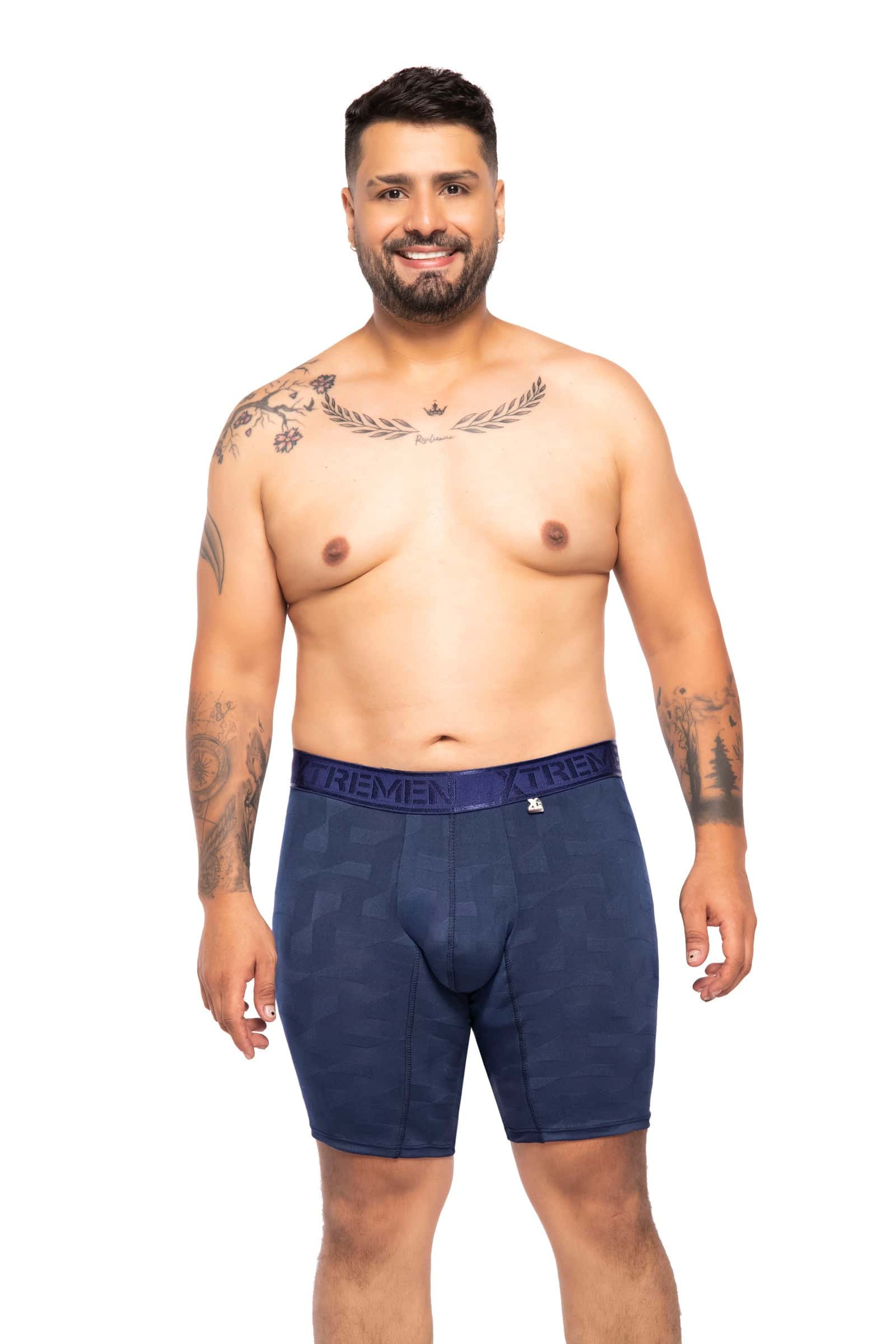 BOXER CLASICO EXTRAGRANDE MICROFIBRA JACQUARD BLOQUES AZUL OSC - miniatura 1