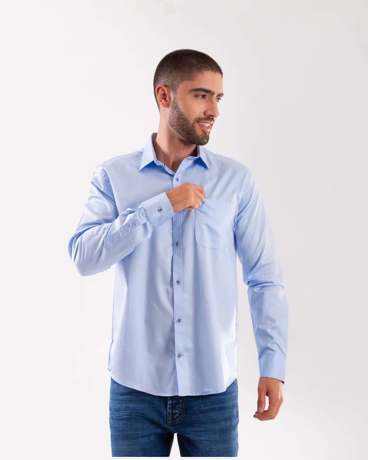 Camisa celeste manga larga para hombre