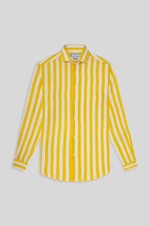 Men's linen shirt yellow faded striped