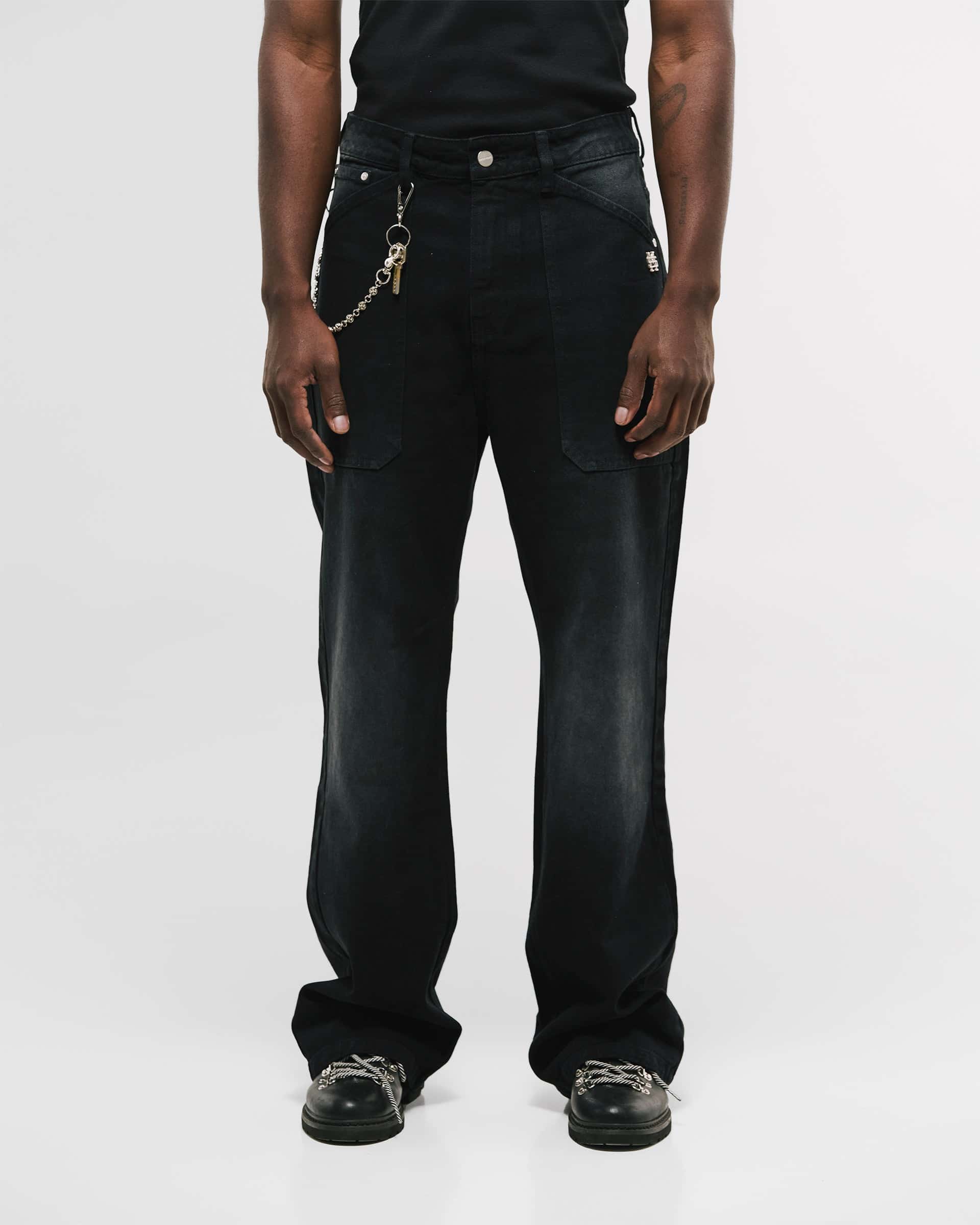 Pocket Straight Pants – Negro Desgastado - miniatura 2