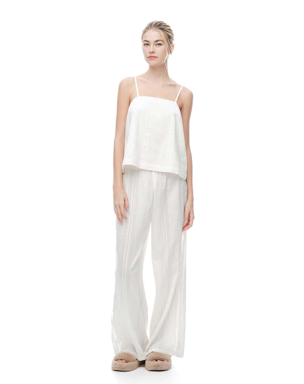 Blusa regular texturizada blanca mujer