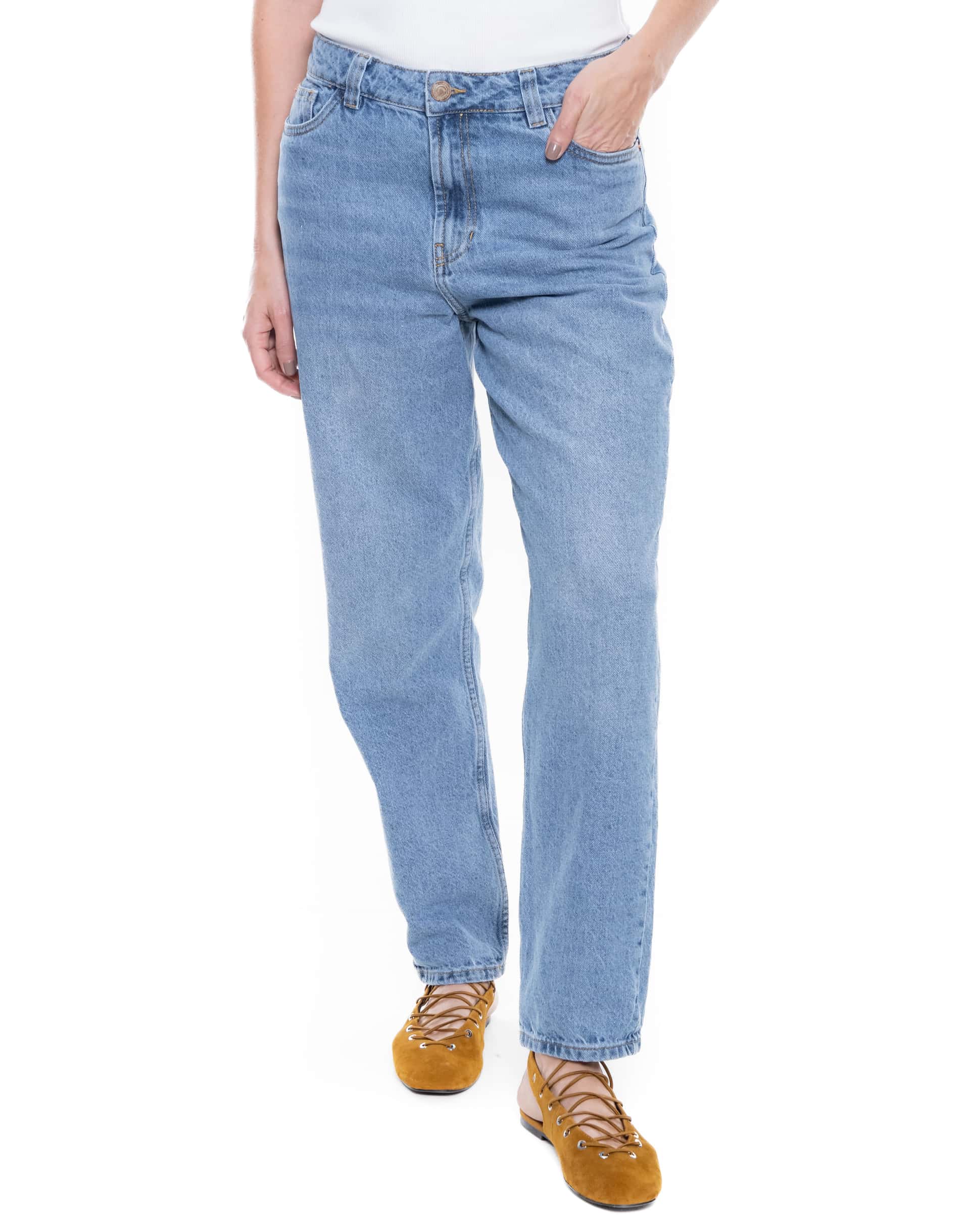 High Waist Mom Fit Jeans Tono Claro