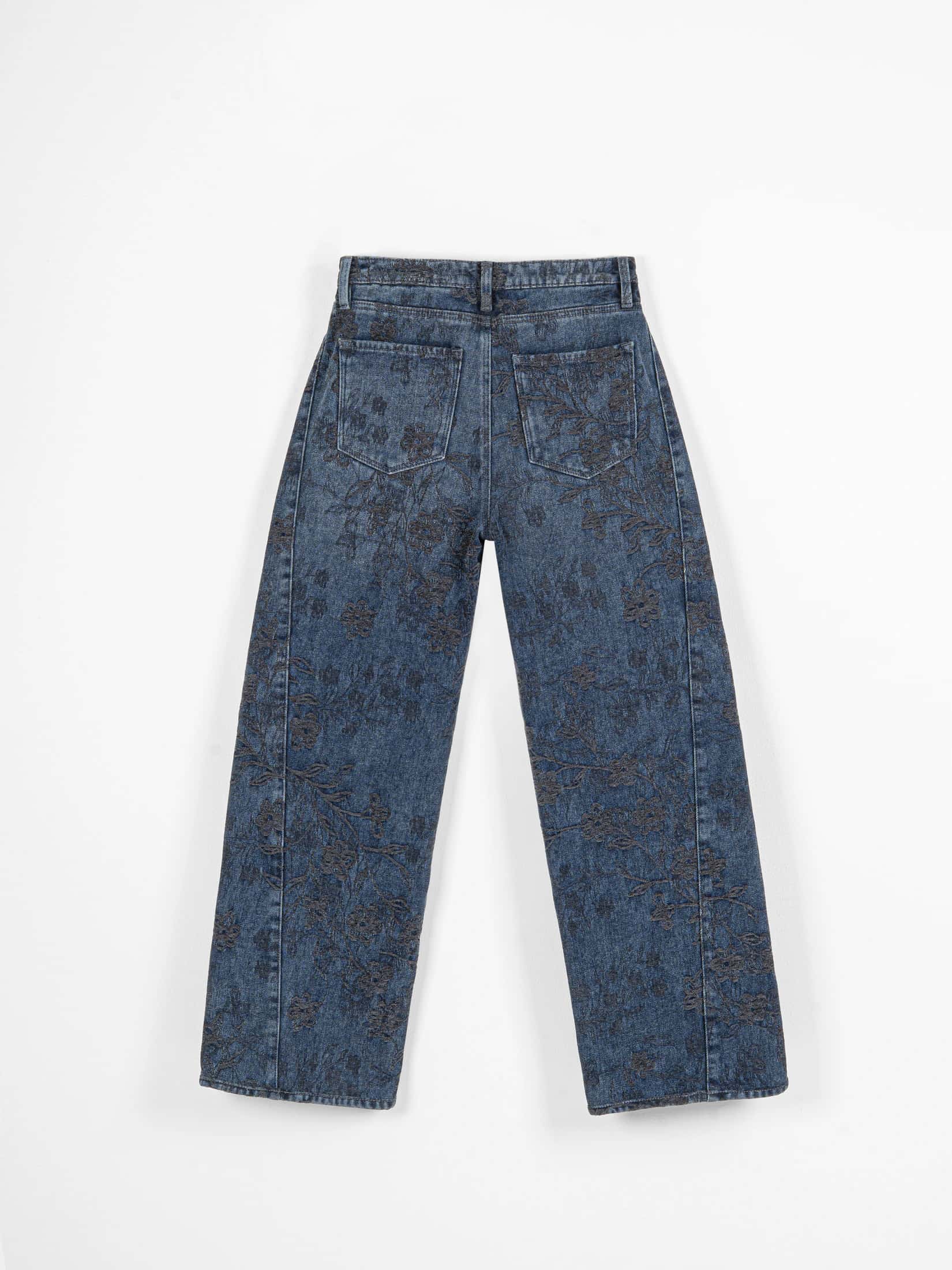 Ref: 066579 Jean mom flare, rígido, detalle de tela bordada, con cortes, tiro alto, tono gris - miniatura 7