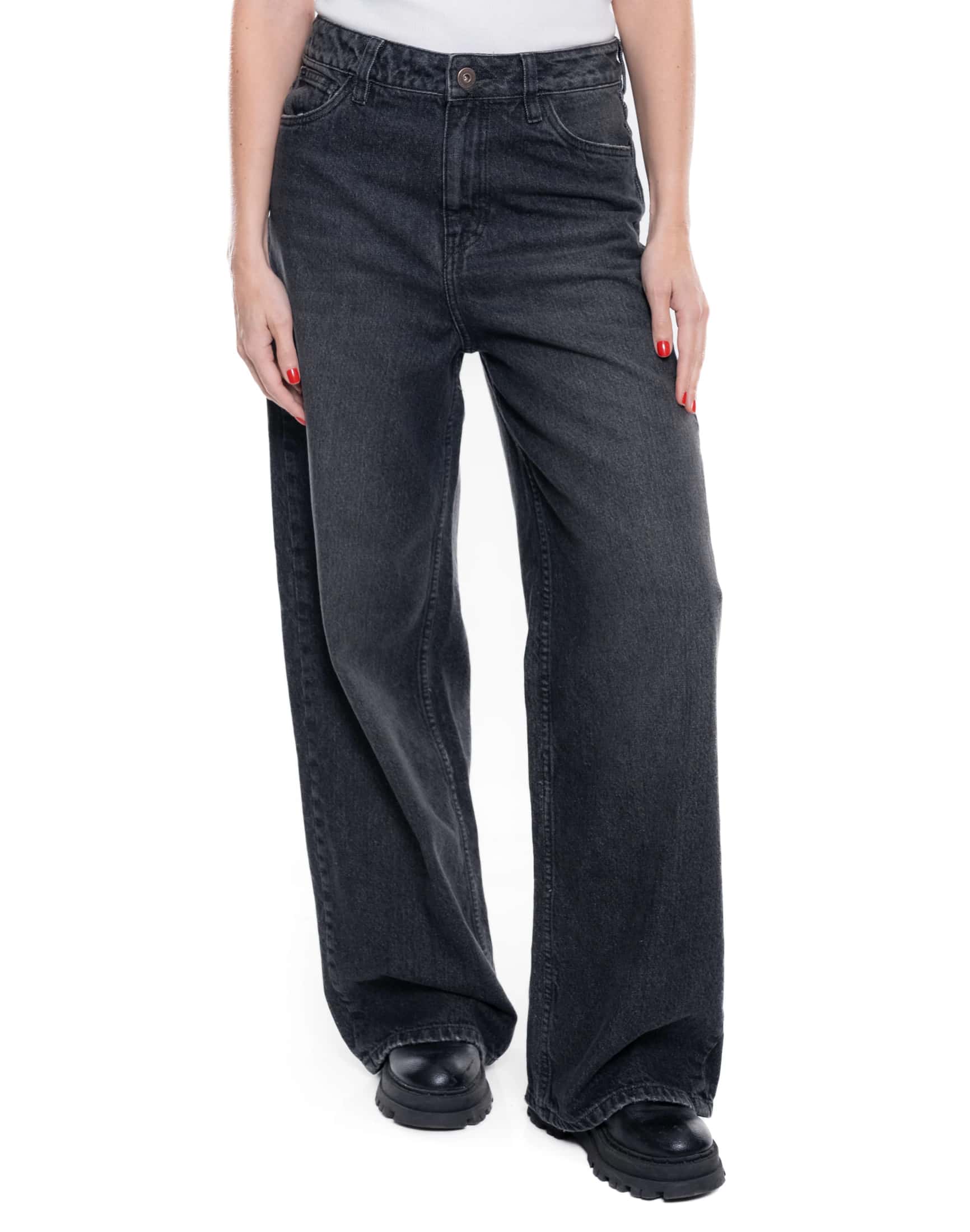 Black Denim Wide Leg Jeans High Waist