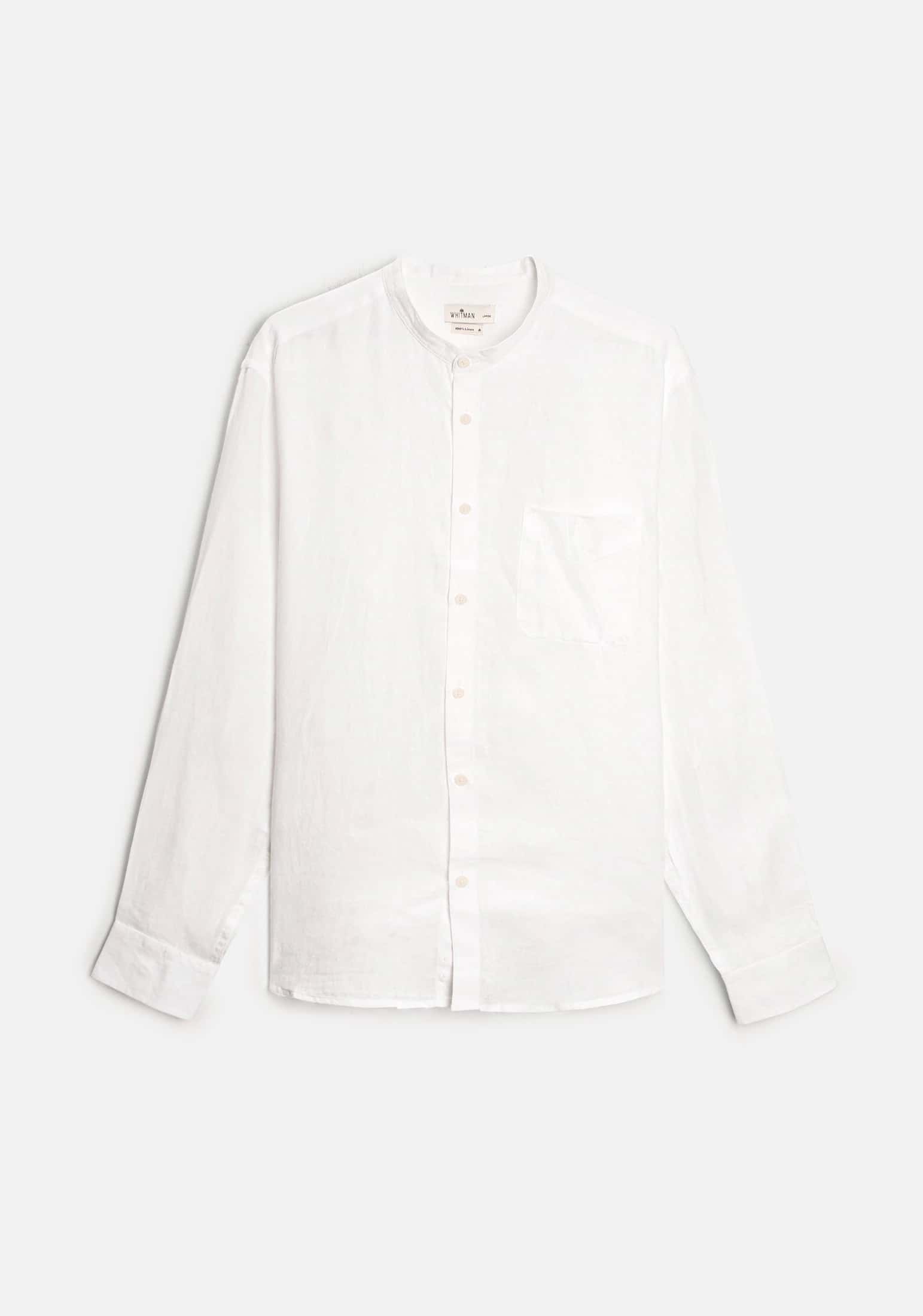 Camisa H Lino Cuello Nerú Bols. Blanco - miniatura 1