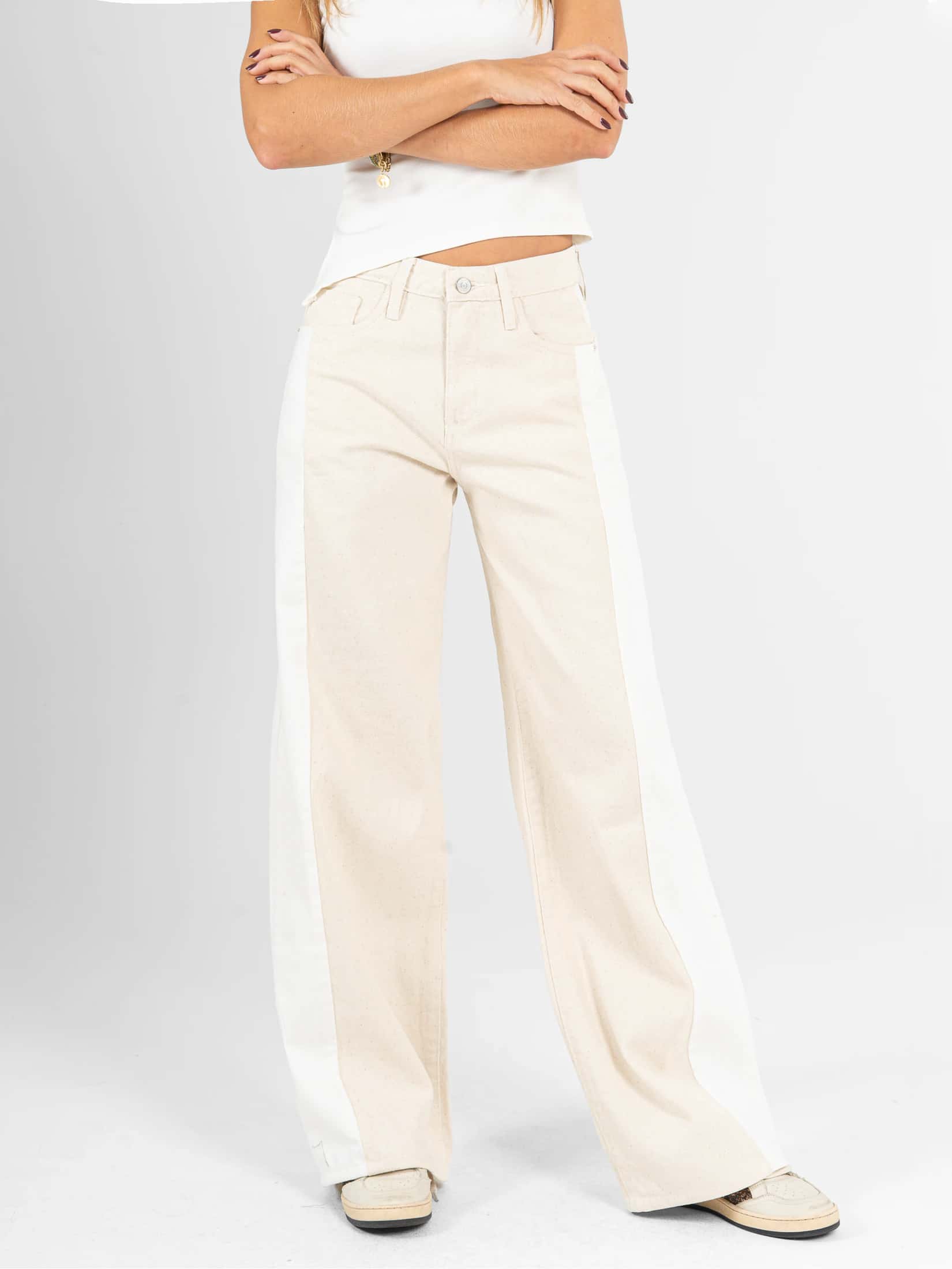 Ref: 0620666 Pantalón wide leg, rígido, tiro alto, con cortes a contraste - miniatura 6