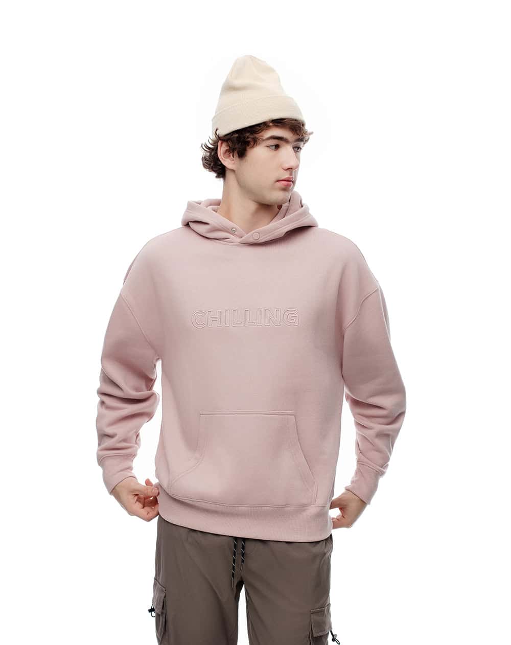 Buzo tipo hoddie palo rosa hombre