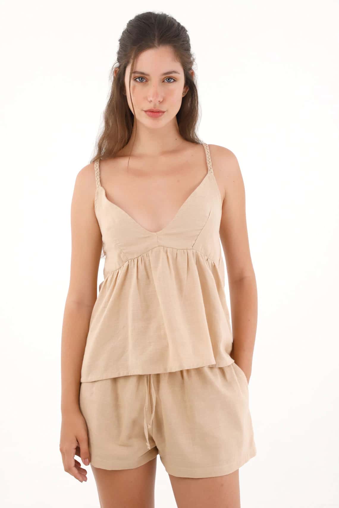 Camisa con tiras de manualidad trenzada crudo para mujer