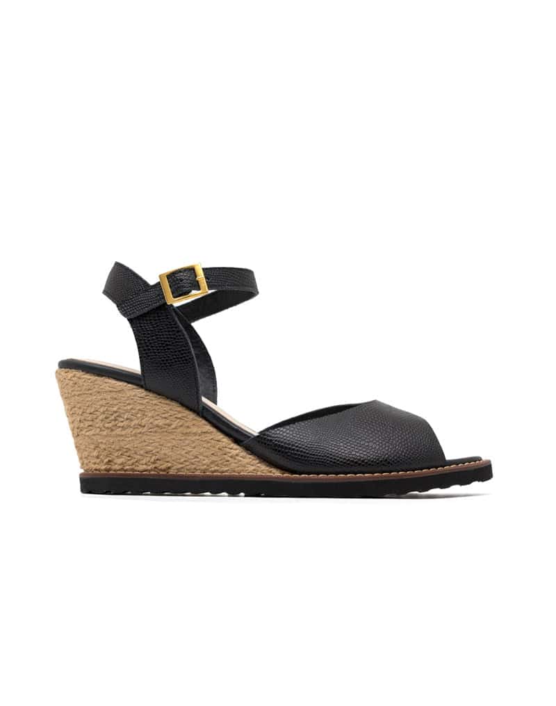 Sandalia cuña bohemia tipo espadrila en cuero  REF PKT1474LJ