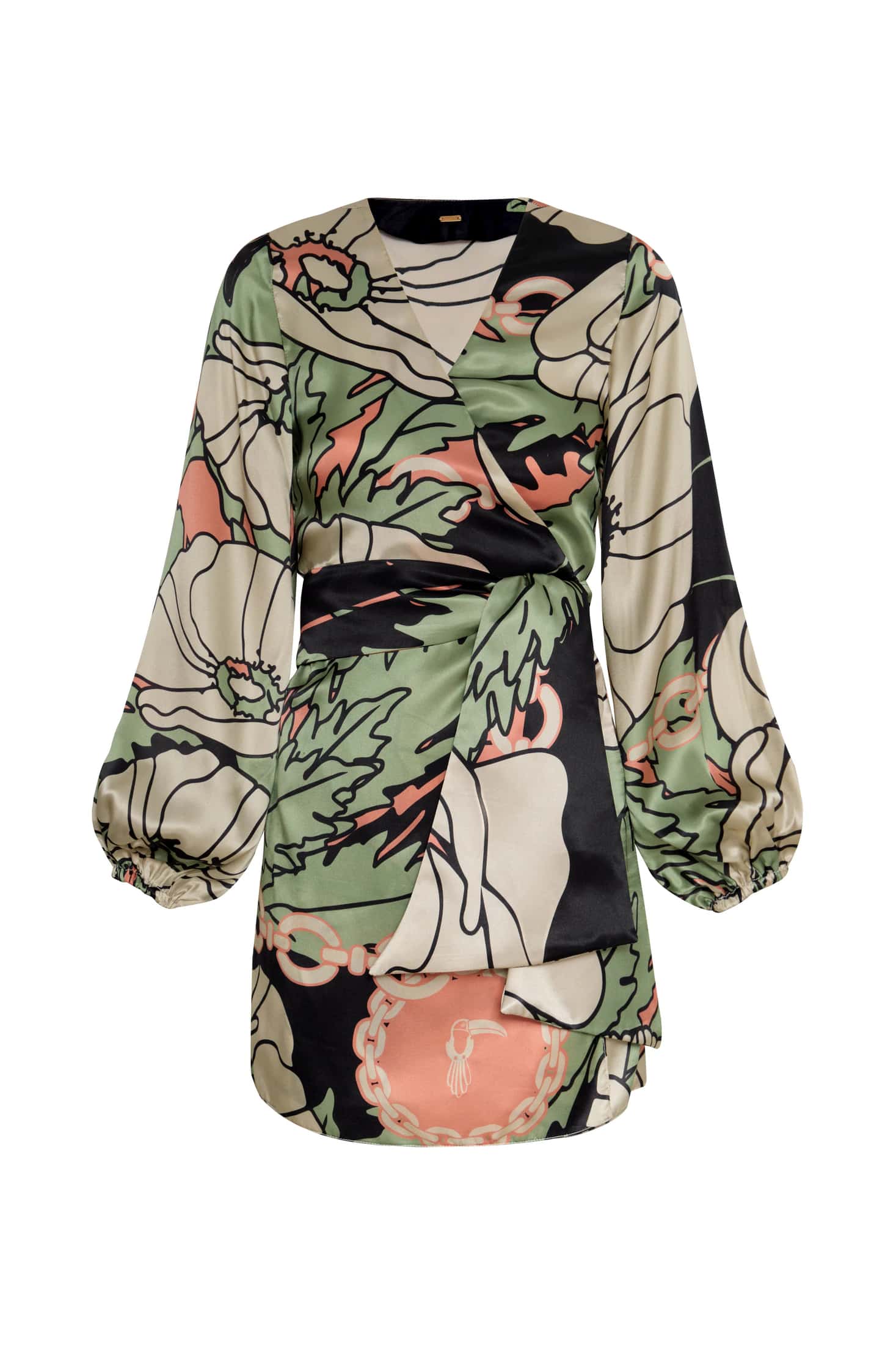 Tertulia Satin Silk Mini Dress / Sage Gladiolos Garden