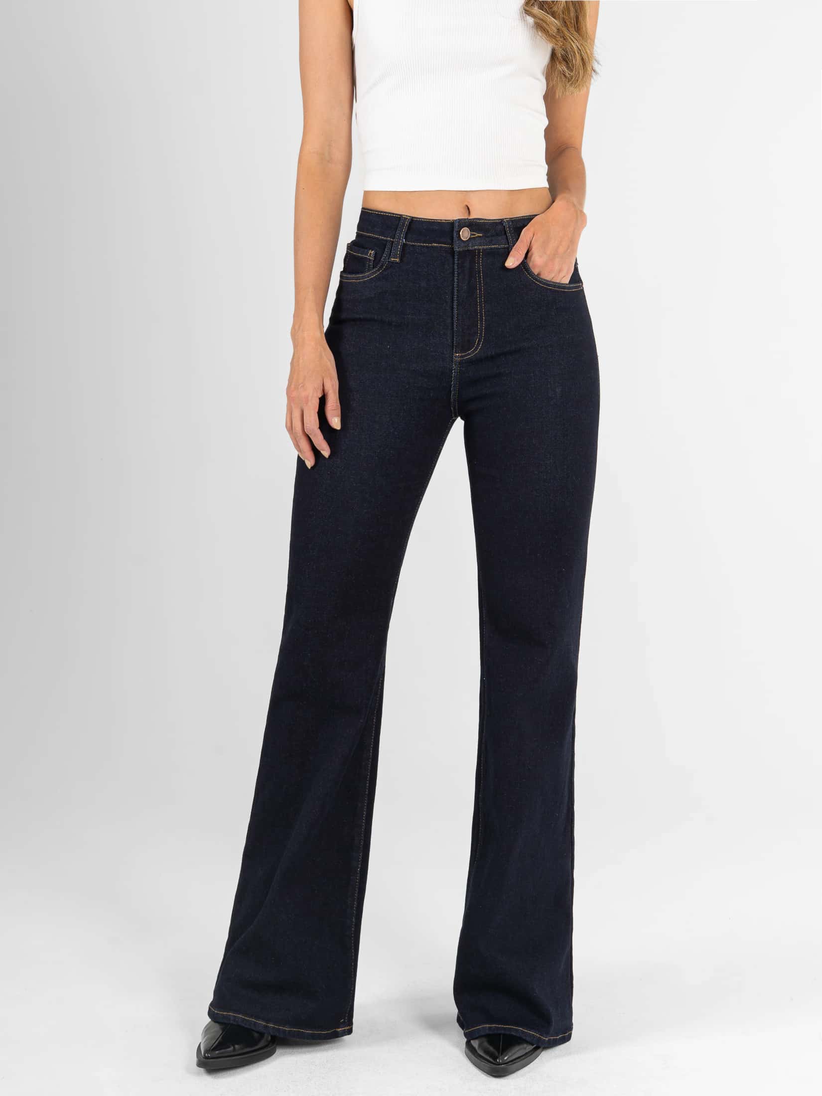 Ref: 066621 Jean flare stretch, bota ancha, tiro alto, tono azul oscuro - miniatura 2