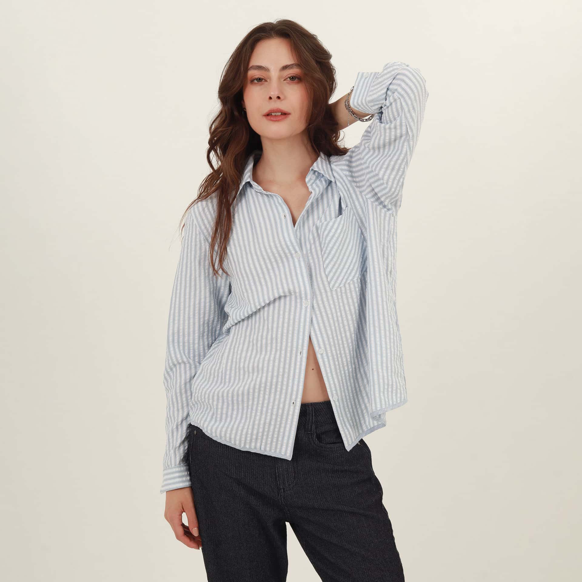 Camisa estampada rayas manga larga