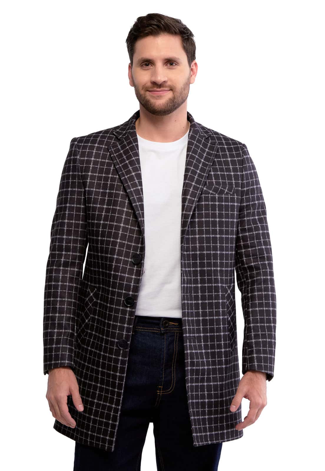 Abrigo estampado negro a cuadros