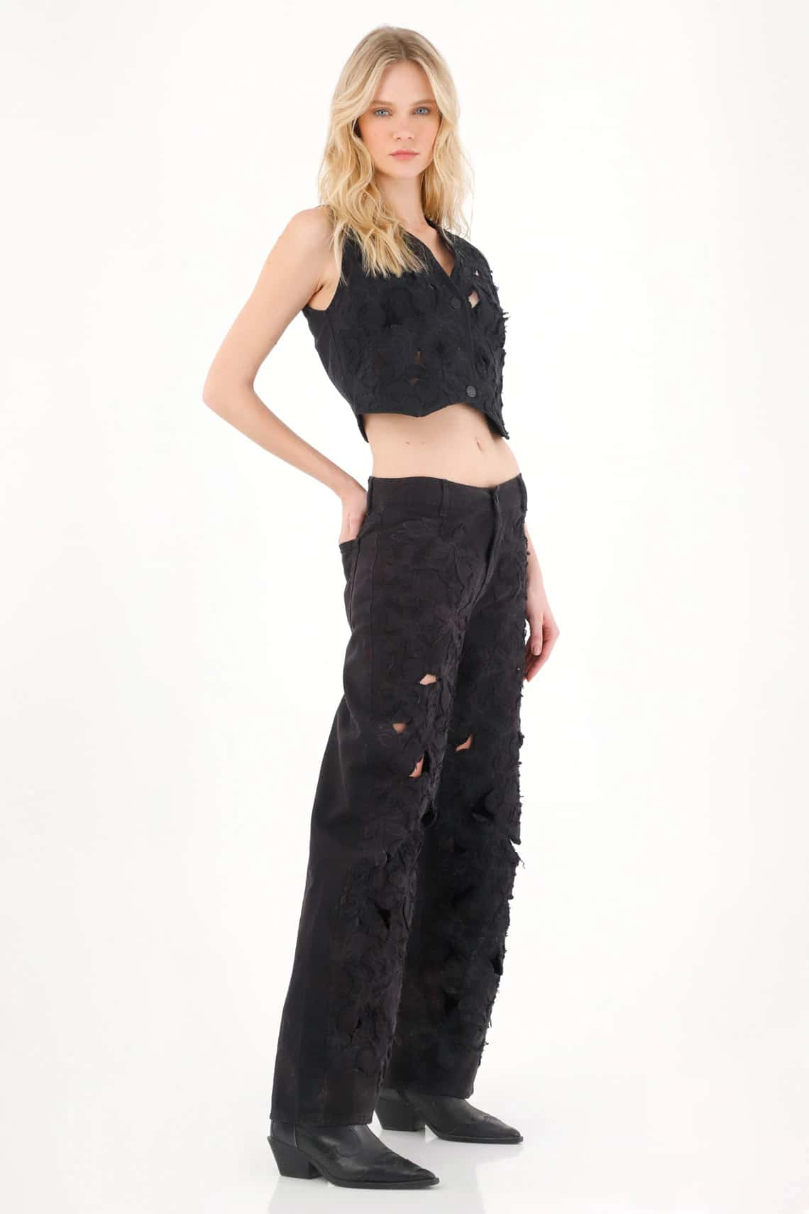 Pantalón de tiro alto negro para mujer