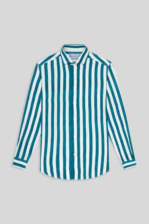 Men's linen shirt jeans faded striped