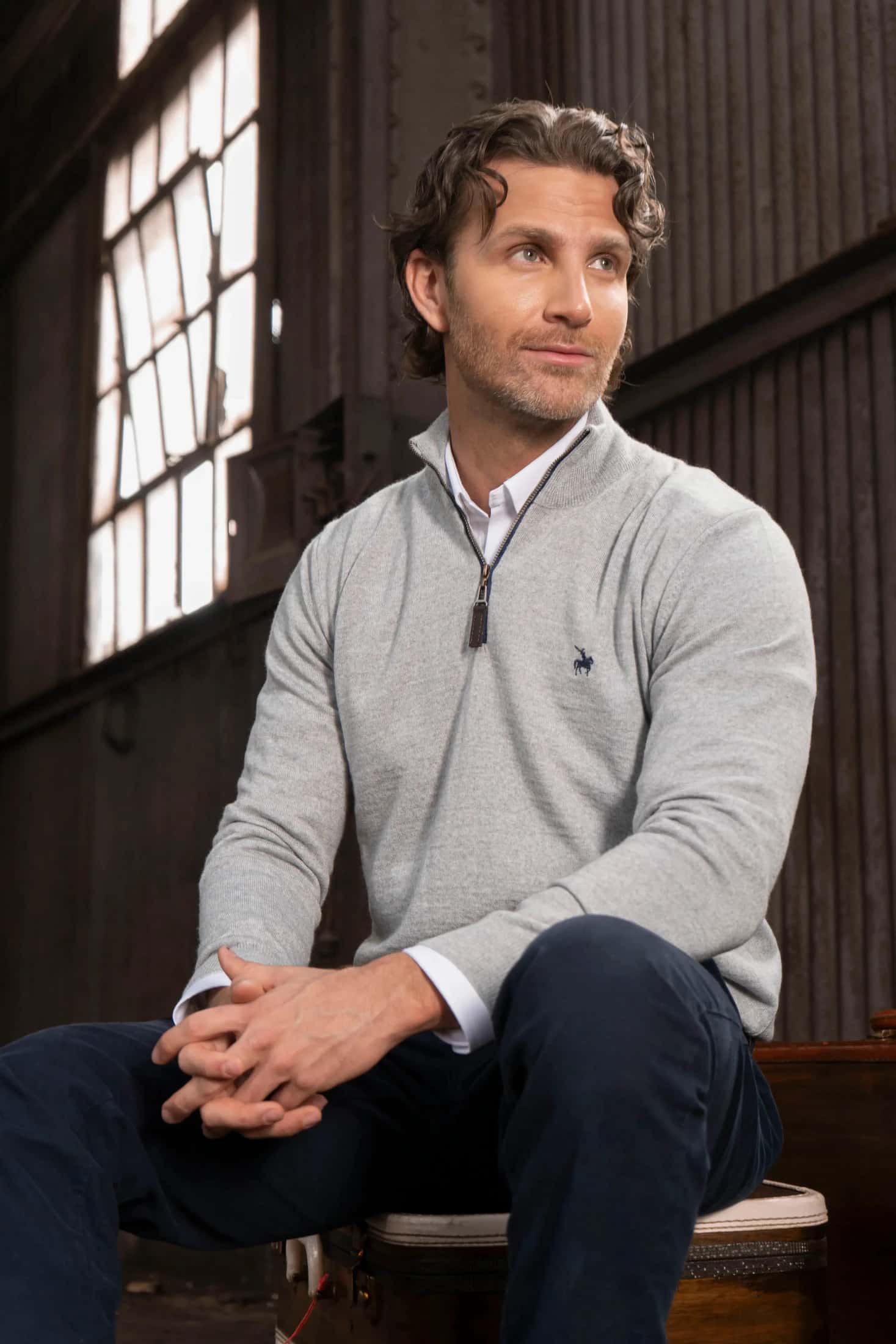 Suéter Halfzip Merino Hombre Gris Claro