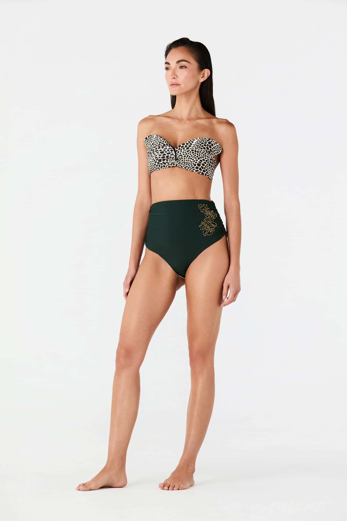 Victoria Embroidered Bottom / Dark Green - Ivory - miniatura 2
