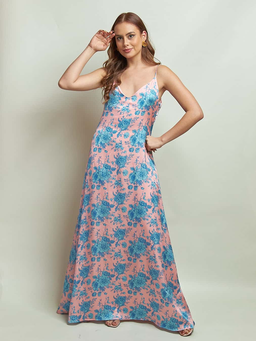 Vestido Colonial Rosado Estampado - miniatura 2