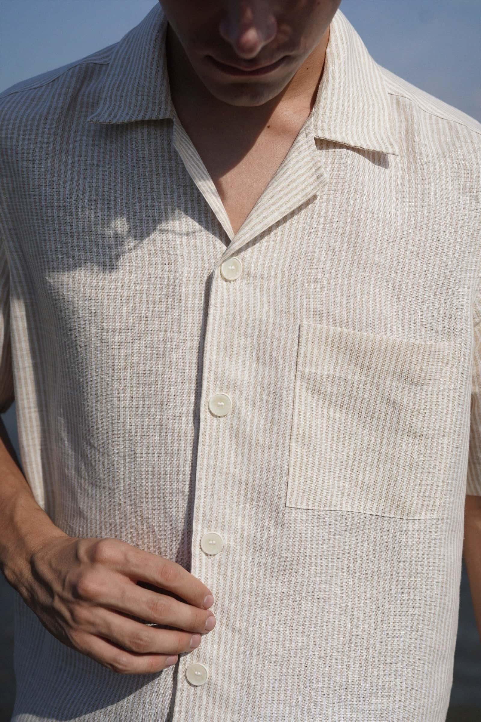 Camisa Portofino Beige Stripe