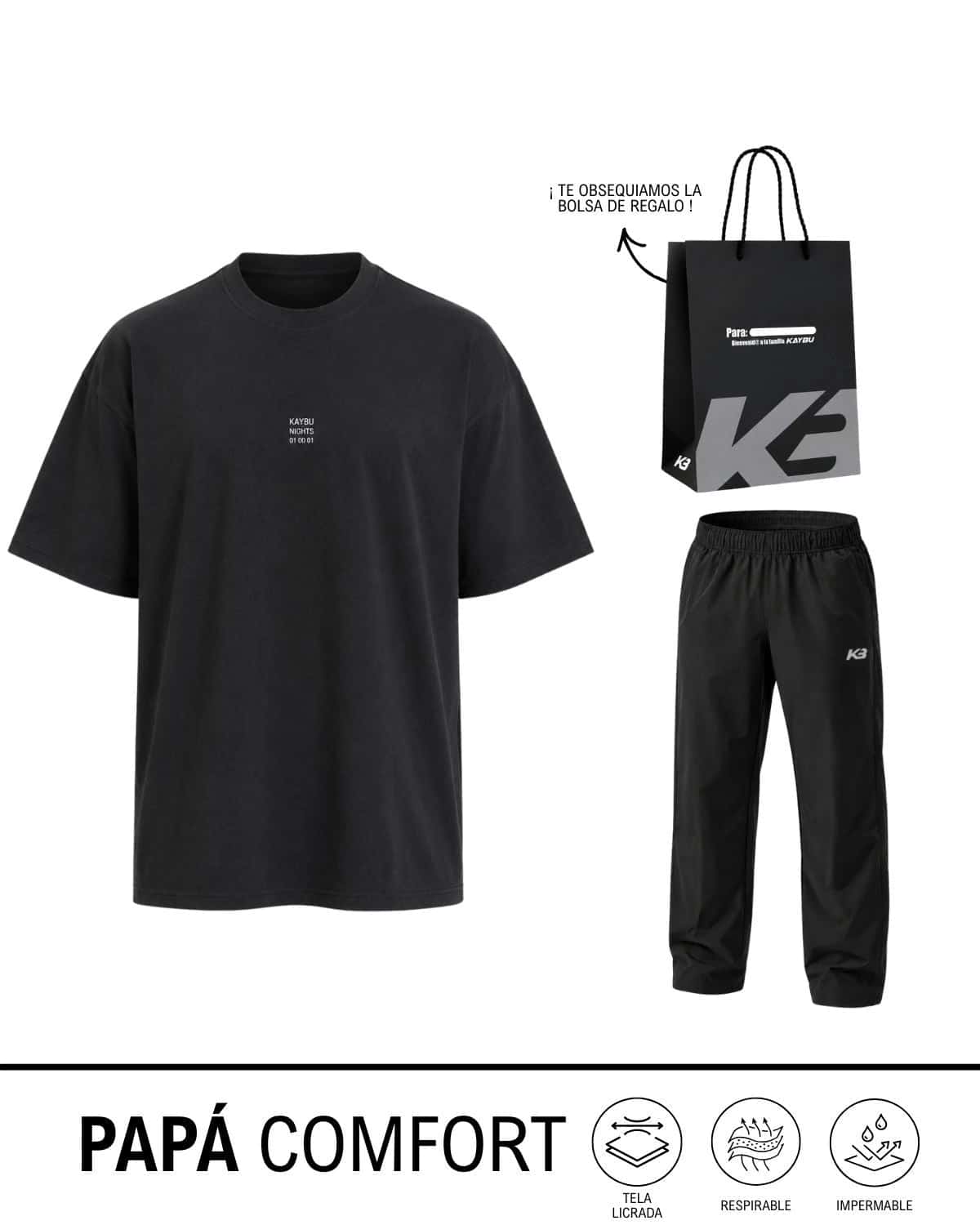 Papá Comfort: Franela Oversize y Jogger Caída Recta + Bolsa de Regalo | KBMEN