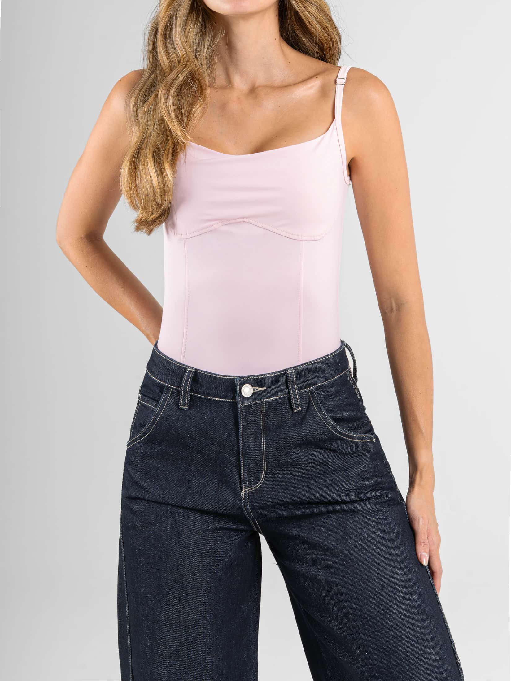 Ref: 0610712 Body stretch,doble tela, escote y cortes delanteros, tono rosa - miniatura 1