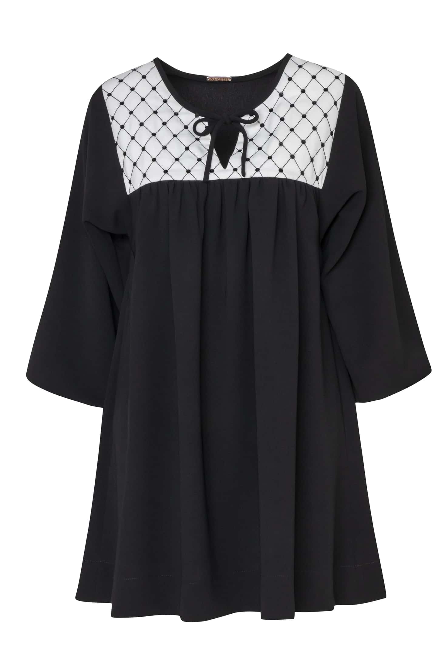 Quilted-Front Puff-Sleeve Cady Mini Dress - miniatura 2