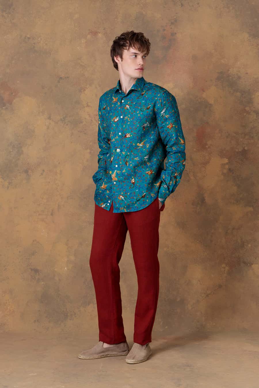 Men's shirt linen delphos teal - miniatura 12