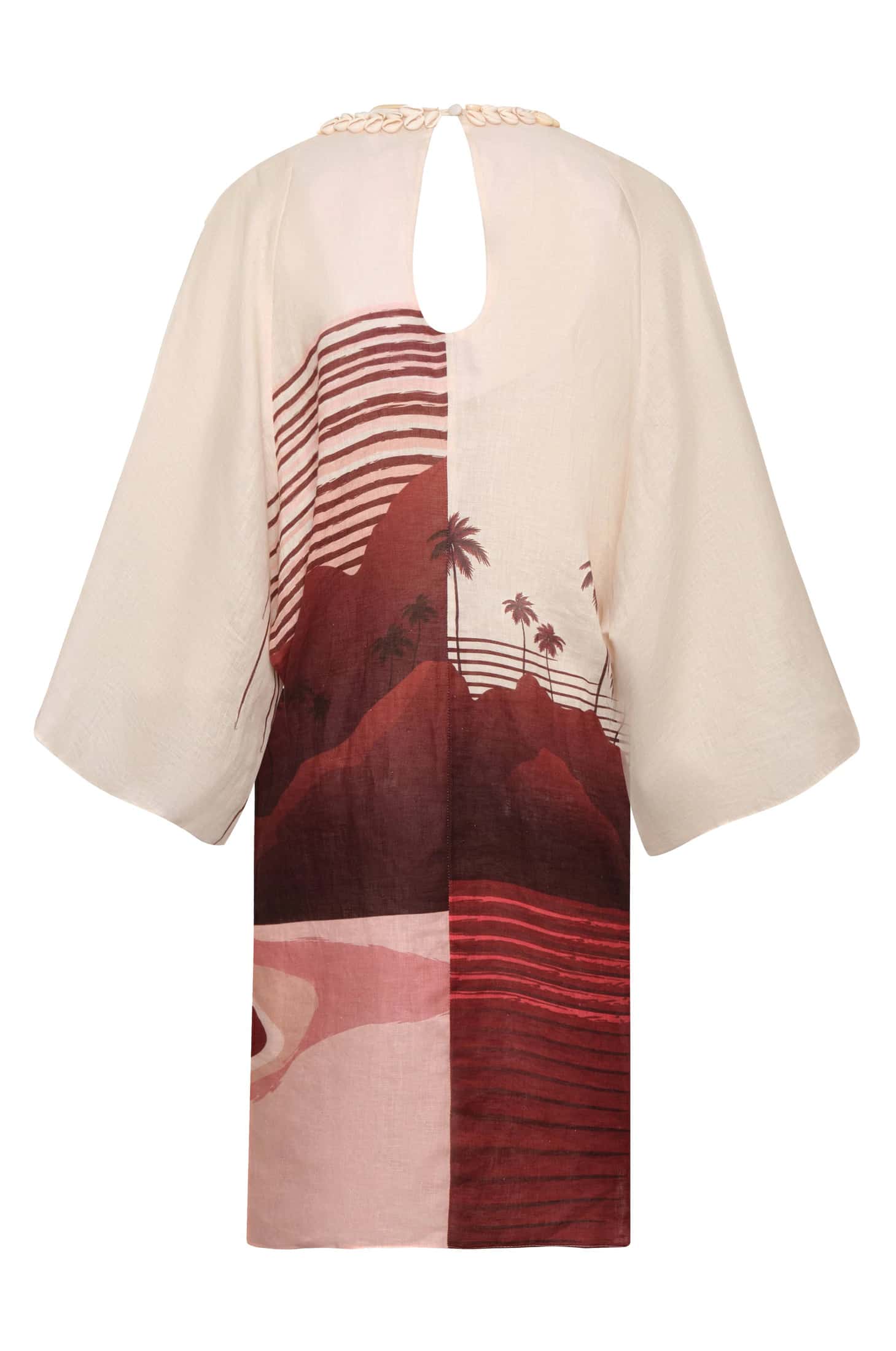 Andina Hand Embroidered Linen Mini Tunic / Red Tropical Landscape - miniatura 2