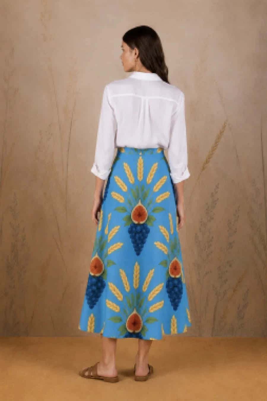 Women's Crecentia long linen skirt blue - miniatura 3