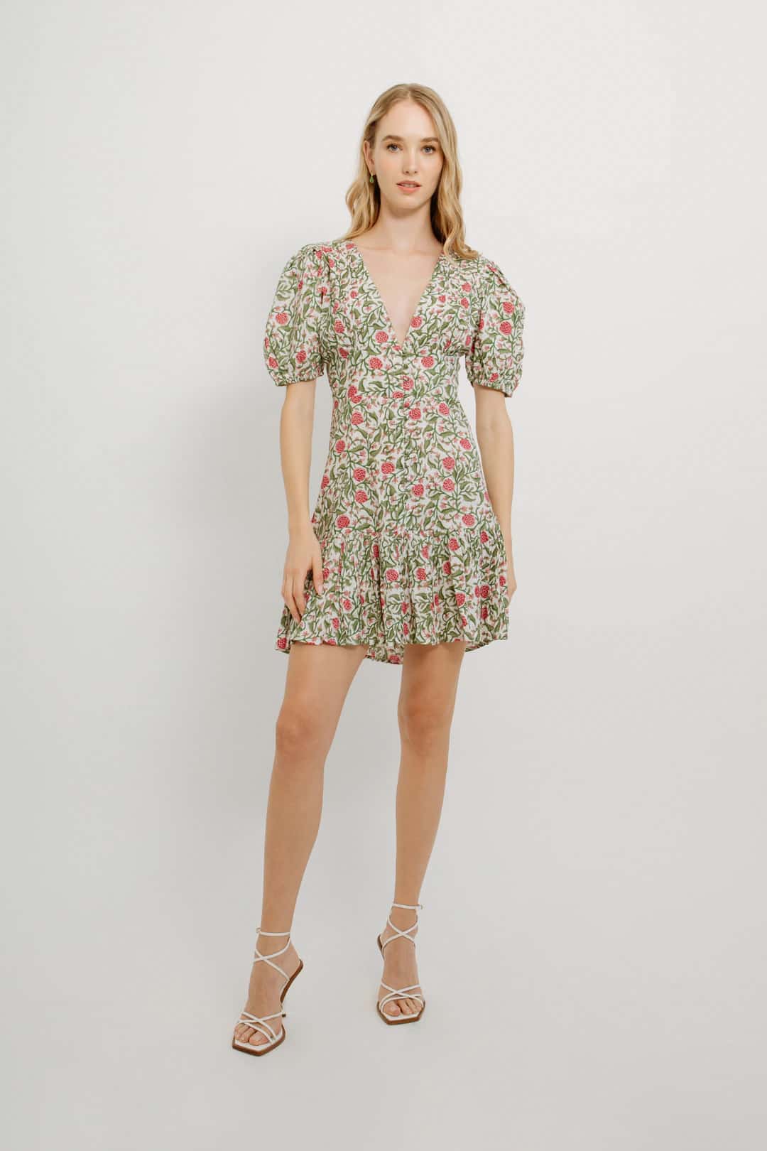 Flower Short Dress Green and Pink
