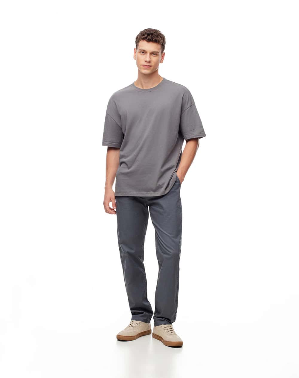 Pantalón chino regular algodón gris hombre