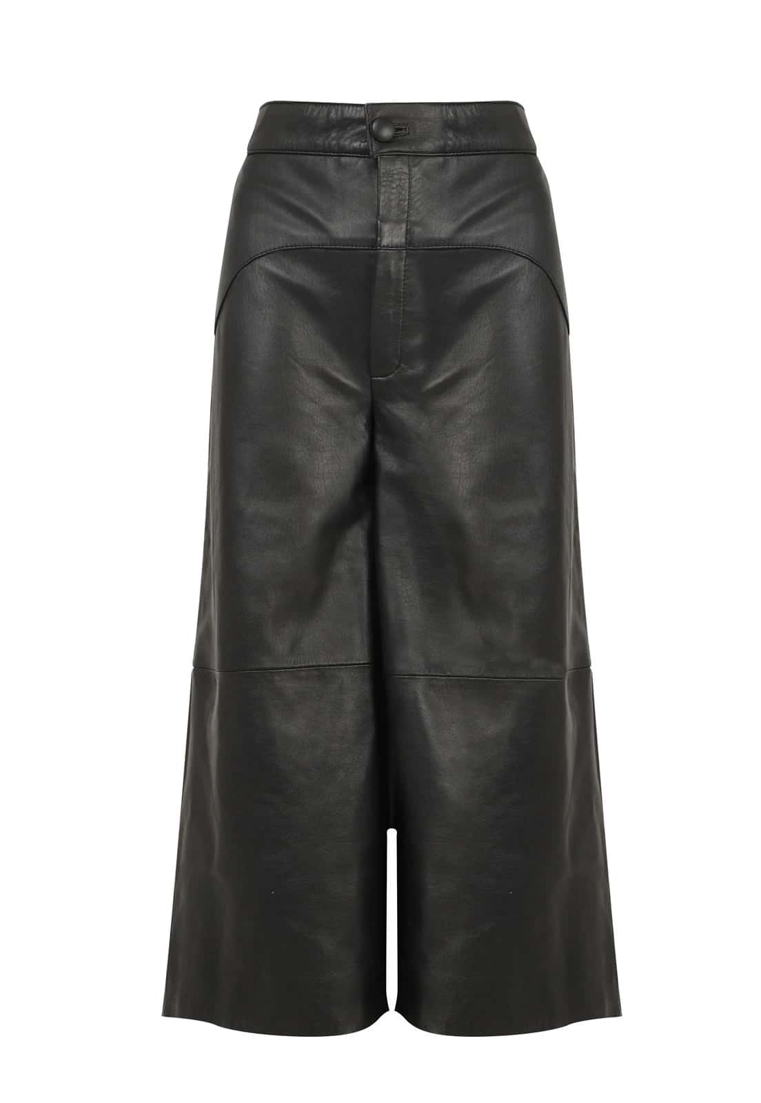 SHORT LEATHER WIDE LEG TROUSERS