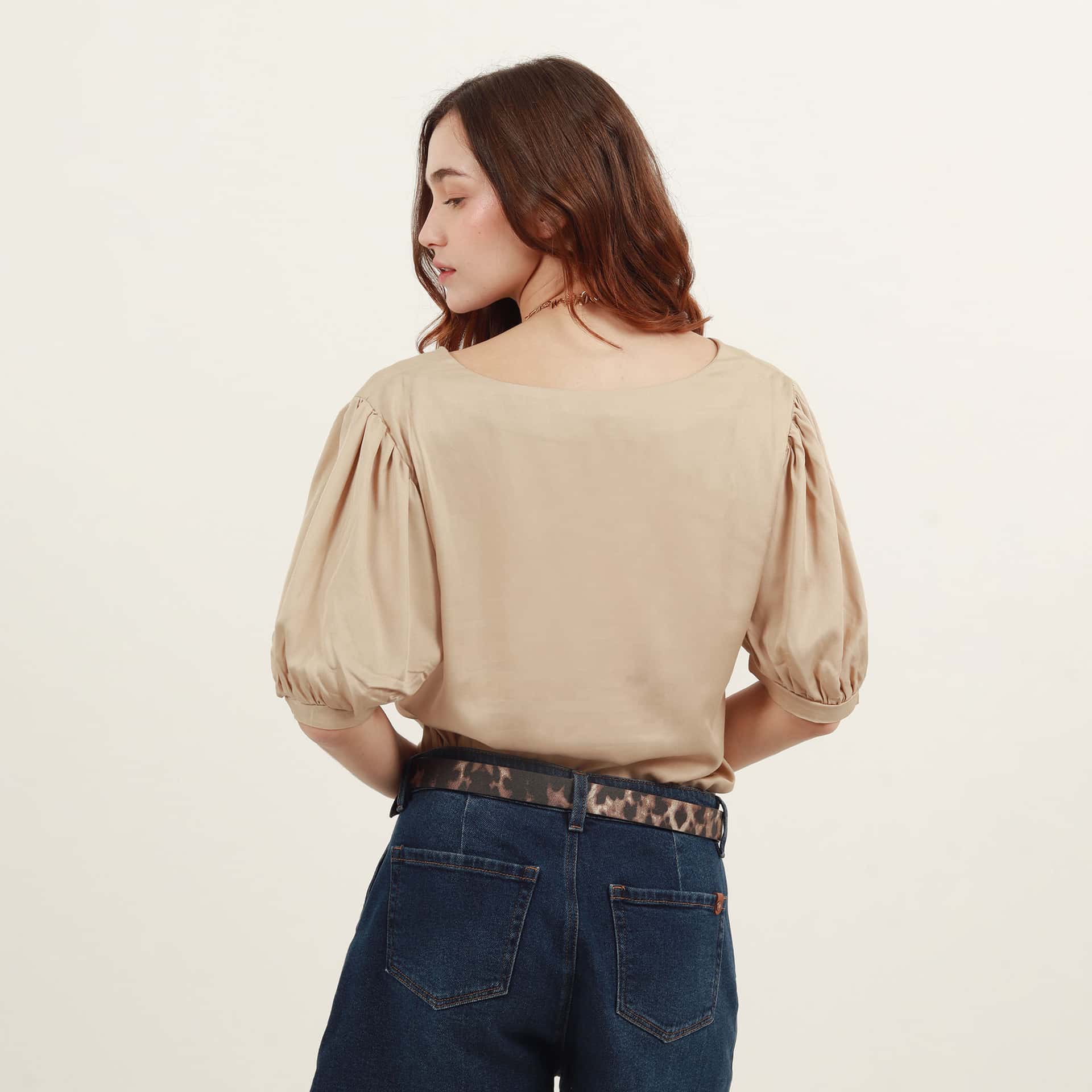 Blusa cuello en v manga corta globo - miniatura 5